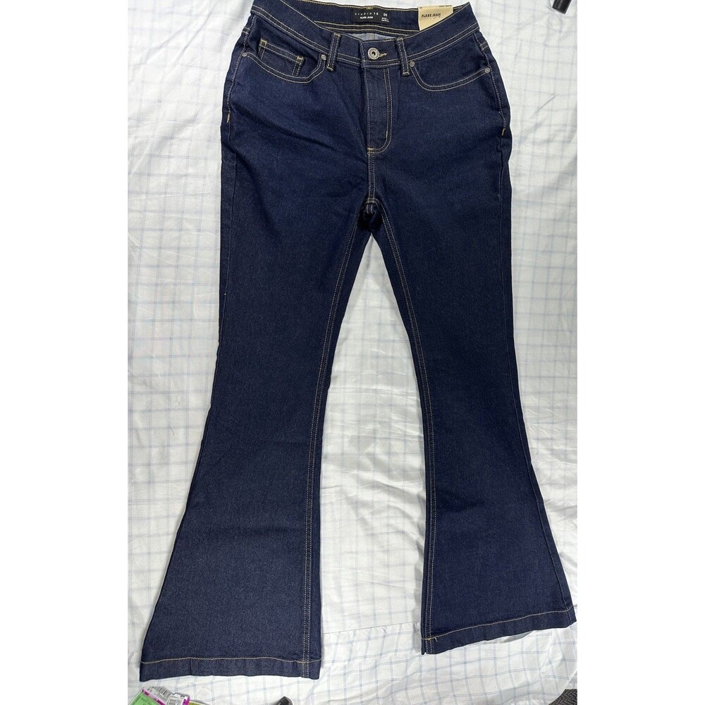 Studio 12 Women's Flare Jeans Size 9 Dark Blue Denim Stretch Classic Comfort